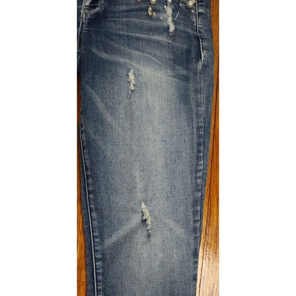 JOLT SKINNY JEANS W/ RHINESTONES & PEARLS - SIZE 3 /26 - DISTRESSED - Picture 6 of 9